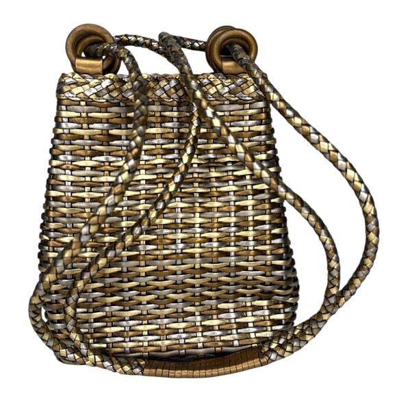 Vintage Nine West Bucket Purse Metallic Leather Woven Purse Made in Brazil - Picture 1 of 10